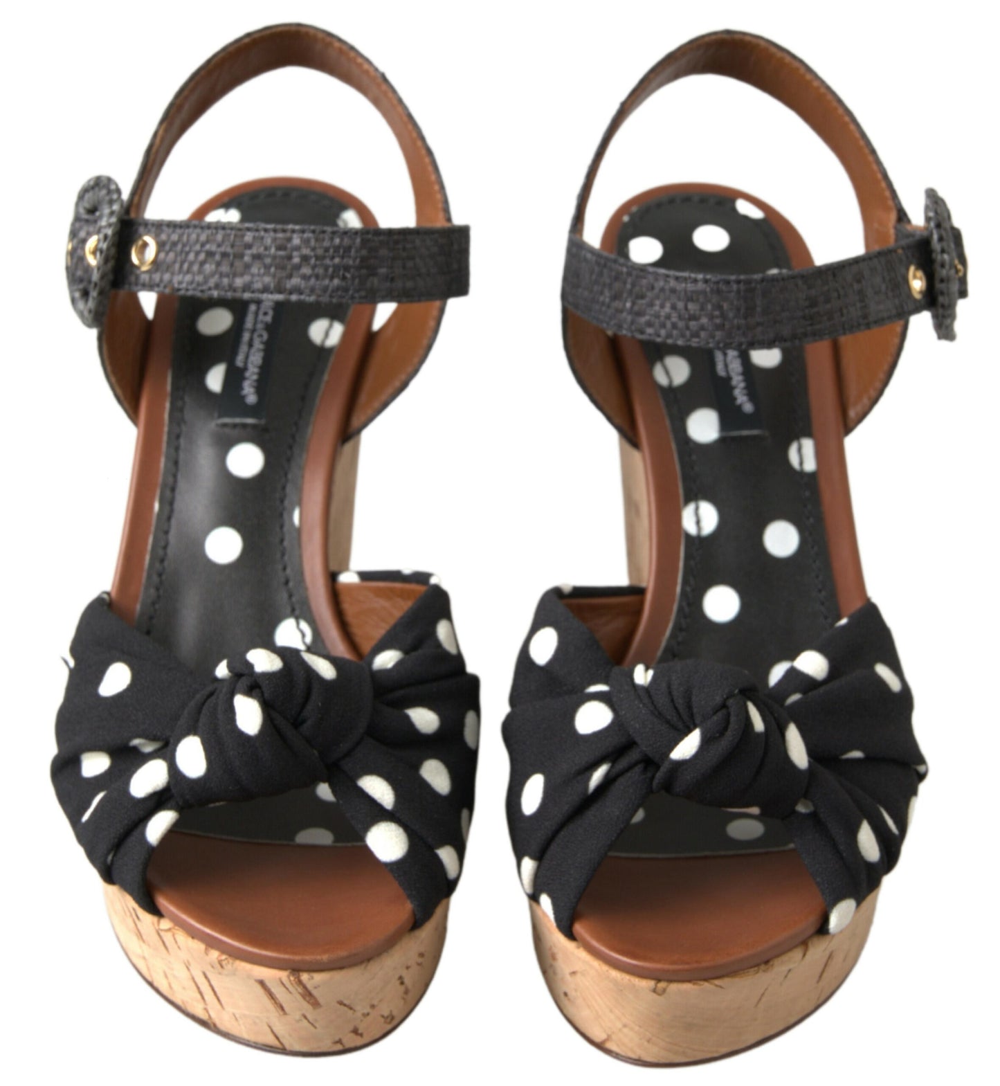 Sandale Dolce & Gabbana negre cu platformă și buline, cu bareta la gleznă