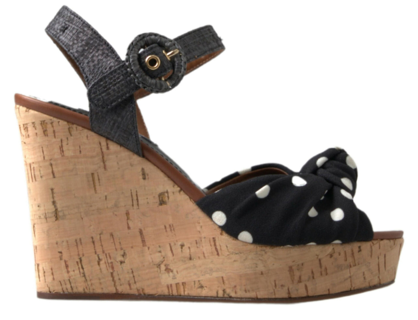 Sandale Dolce & Gabbana negre cu platformă și buline, cu bareta la gleznă
