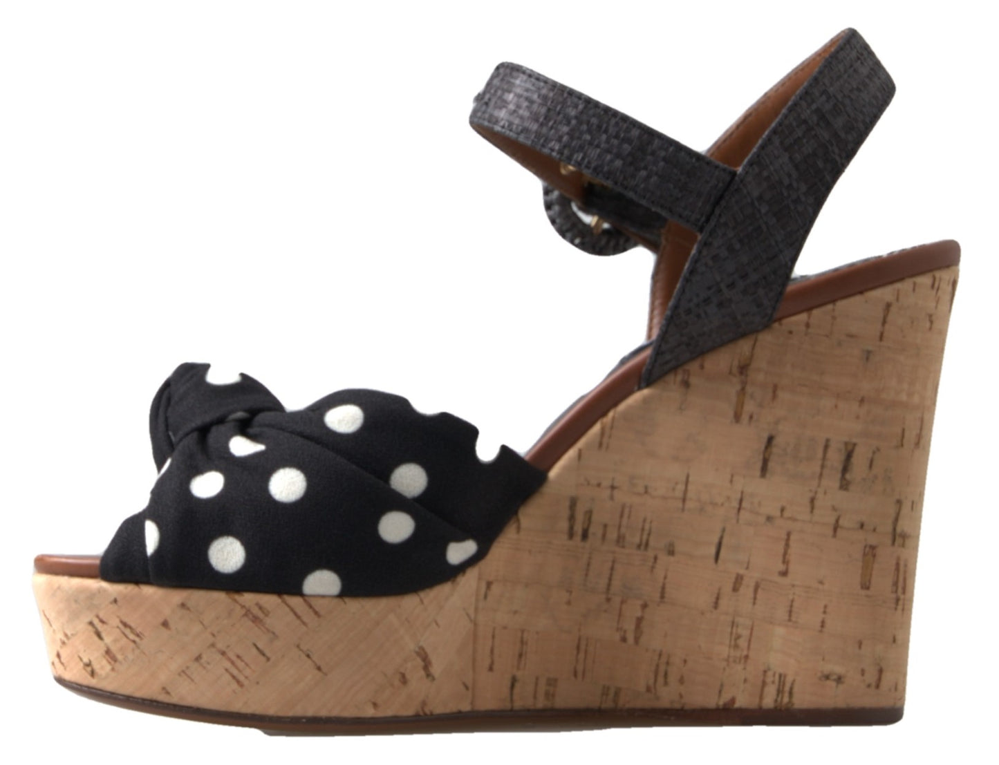 Sandale Dolce & Gabbana negre cu platformă și buline, cu bareta la gleznă