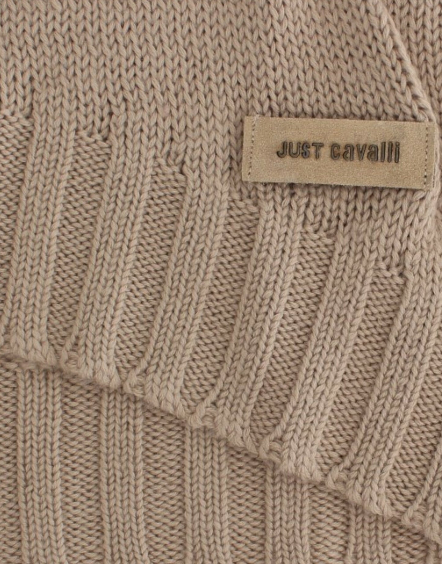 Pulover din lână tricotată bej Cavalli