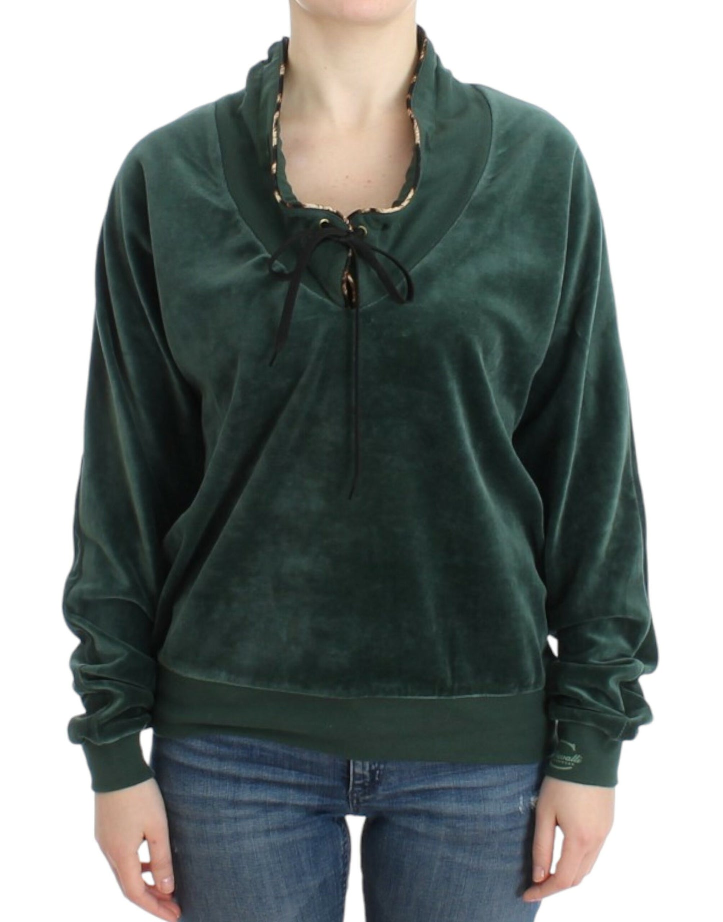 Pulover Cavalli Green din catifea și bumbac