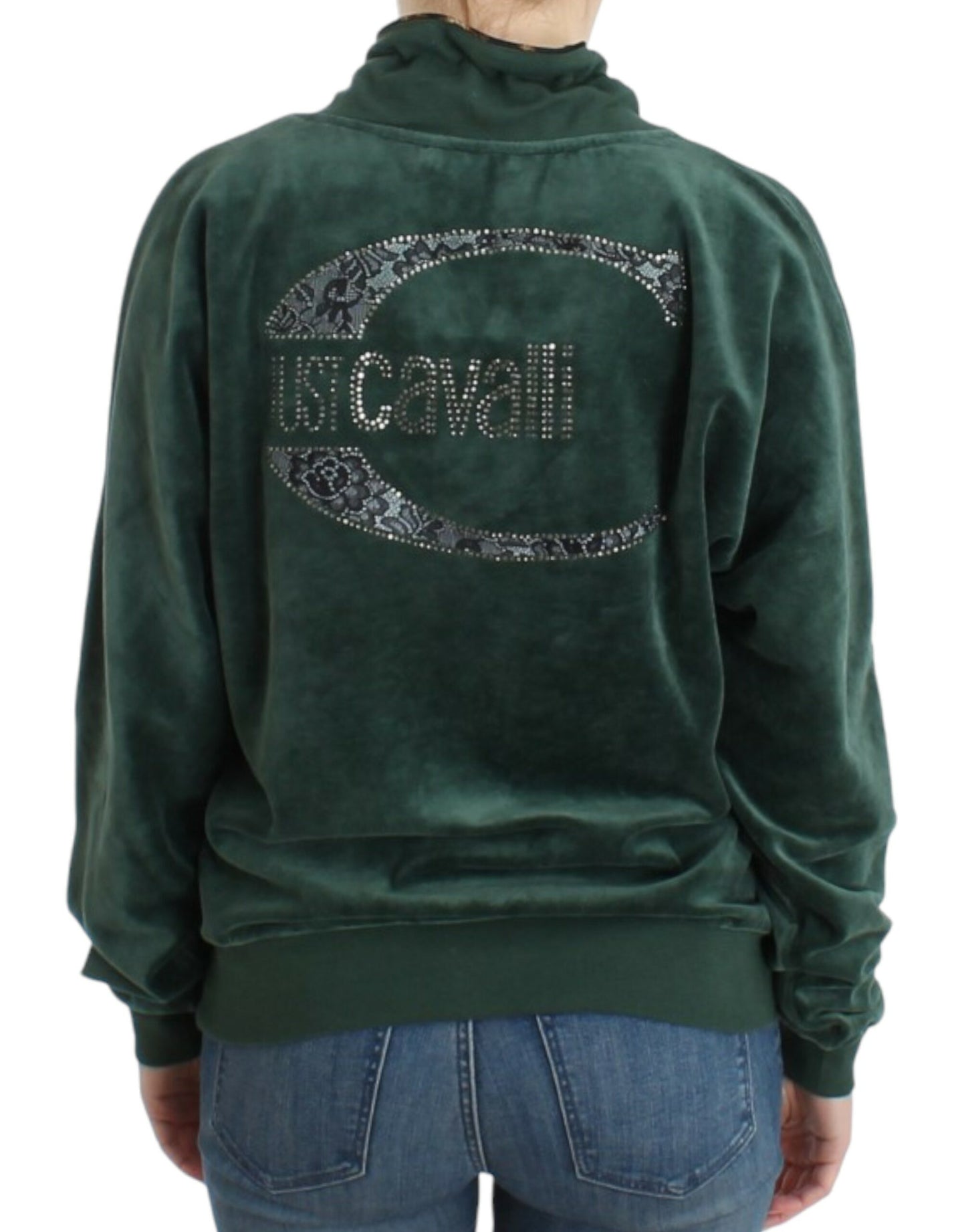 Pulover Cavalli Green din catifea și bumbac