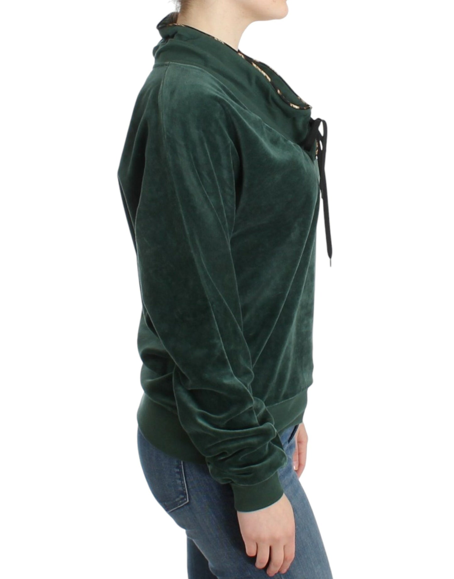 Pulover Cavalli Green din catifea și bumbac