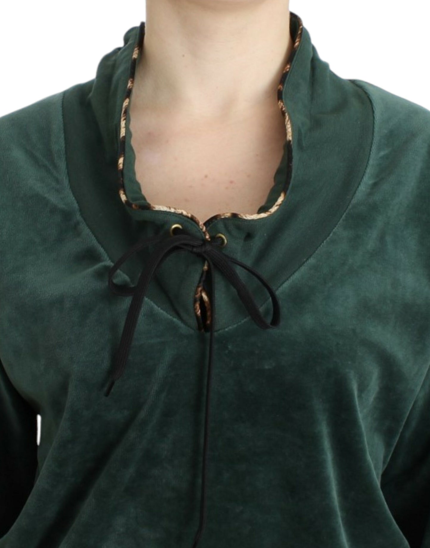 Pulover Cavalli Green din catifea și bumbac