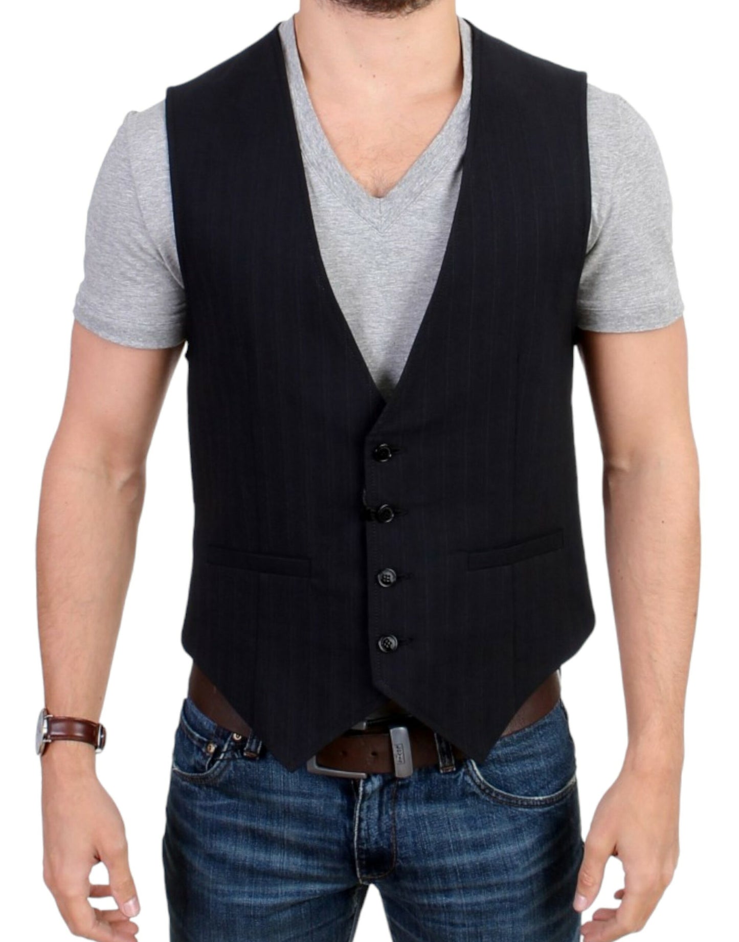 Vestă casual din bumbac cu dungi negre Costume National