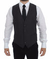 Dolce & Gabbana Gray Striped Wool Logo Vest Gilet Weste