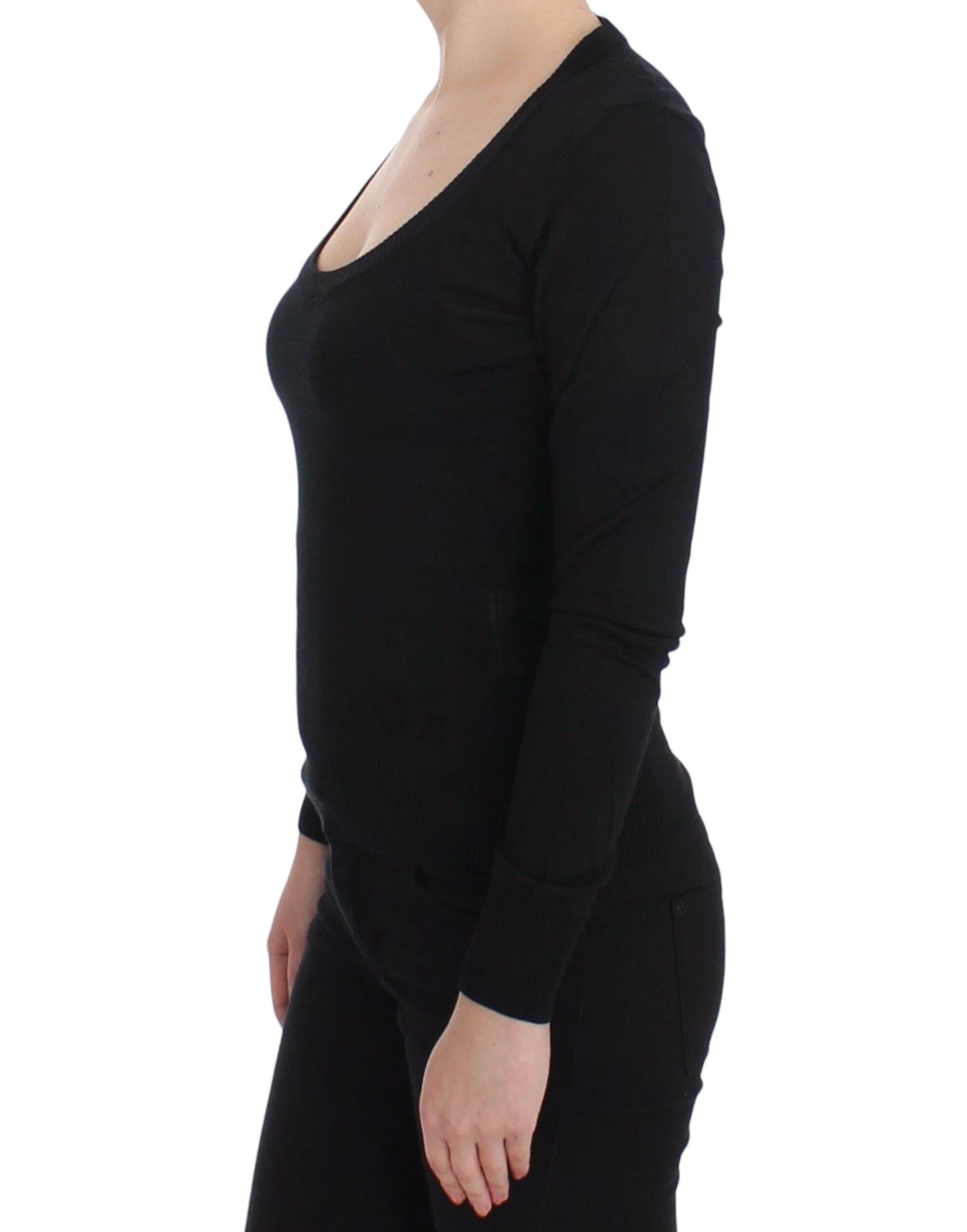 Pulover Dolce & Gabbana cu guler rotund din cașmir negru