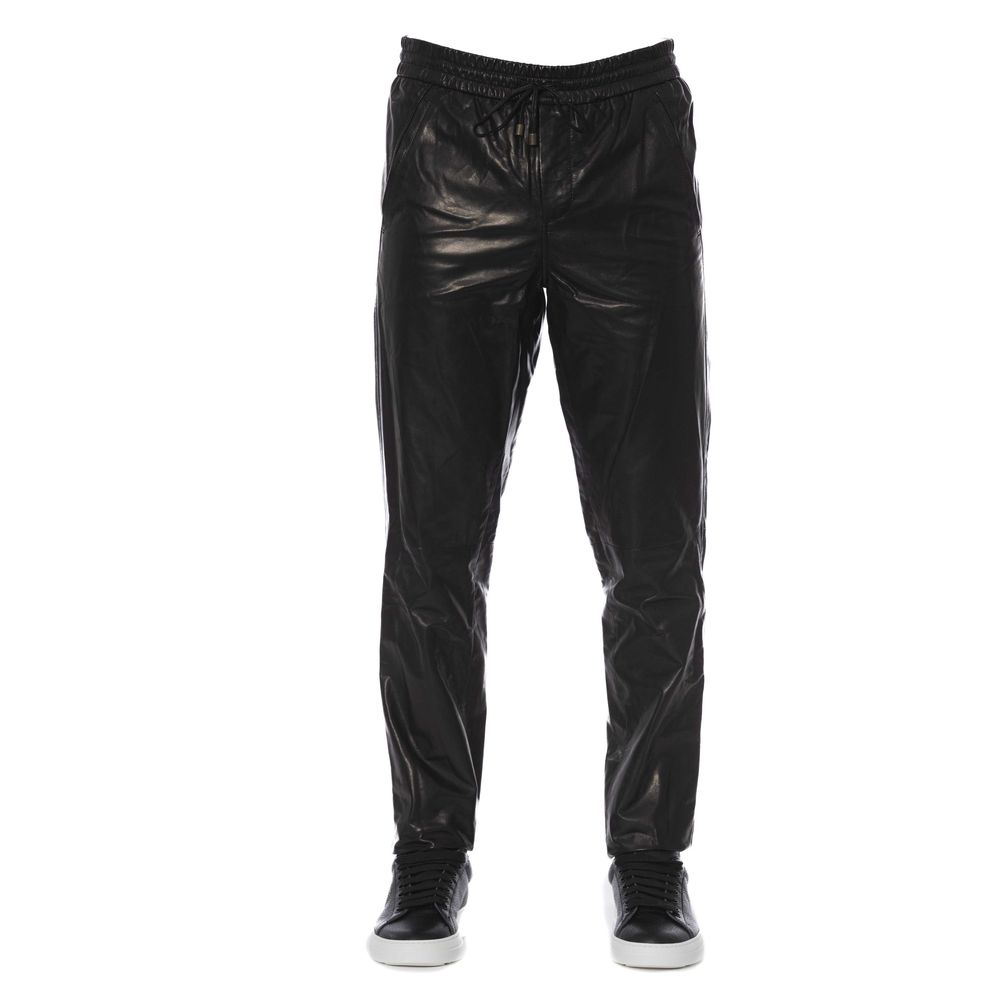 Trussardi "Black Lamb Leather Men Trouser"