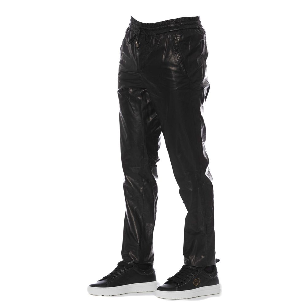 Trussardi "Black Lamb Leather Men Trouser"