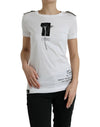 Tricou Dolce & Gabbana din bumbac cu guler rotund și trandafiri albi și negri