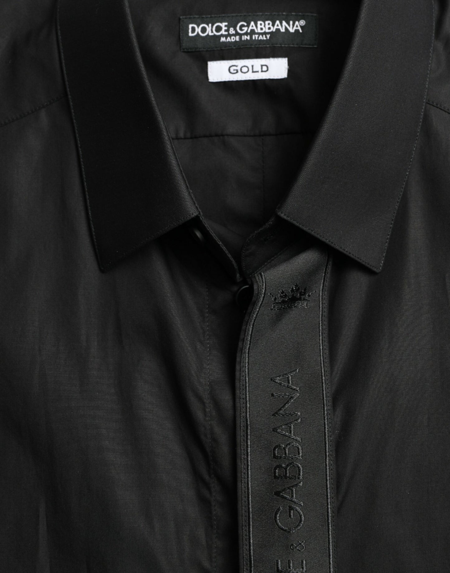 Cămașă elegantă Dolce & Gabbana neagră din bumbac cu logo auriu