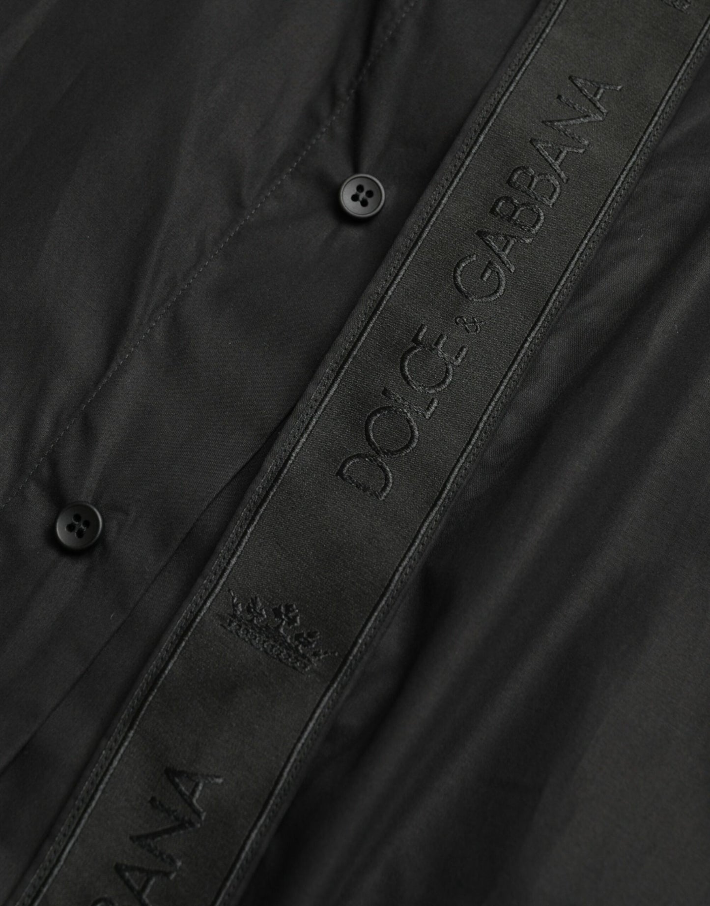 Cămașă elegantă Dolce & Gabbana neagră din bumbac cu logo auriu