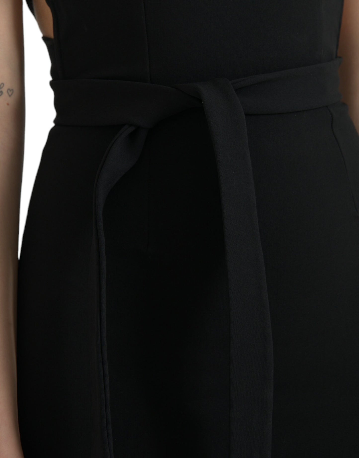 Rochie midi neagră cu imprimeu halter, fără mâneci, Dolce & Gabbana