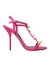 Dolce & Gabbana Pink Embellished Leather Sandals Heels Shoes
