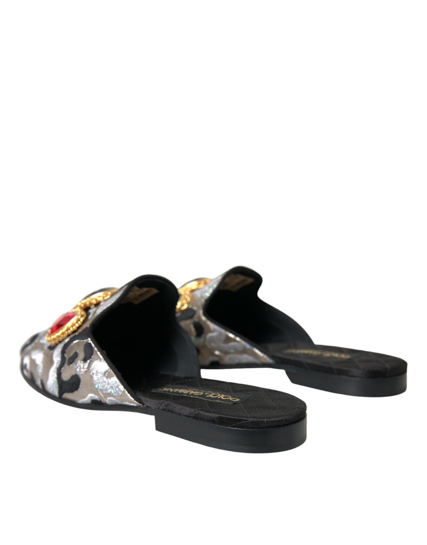 Sandale plate Dolce & Gabbana gri cu cristale jacquard