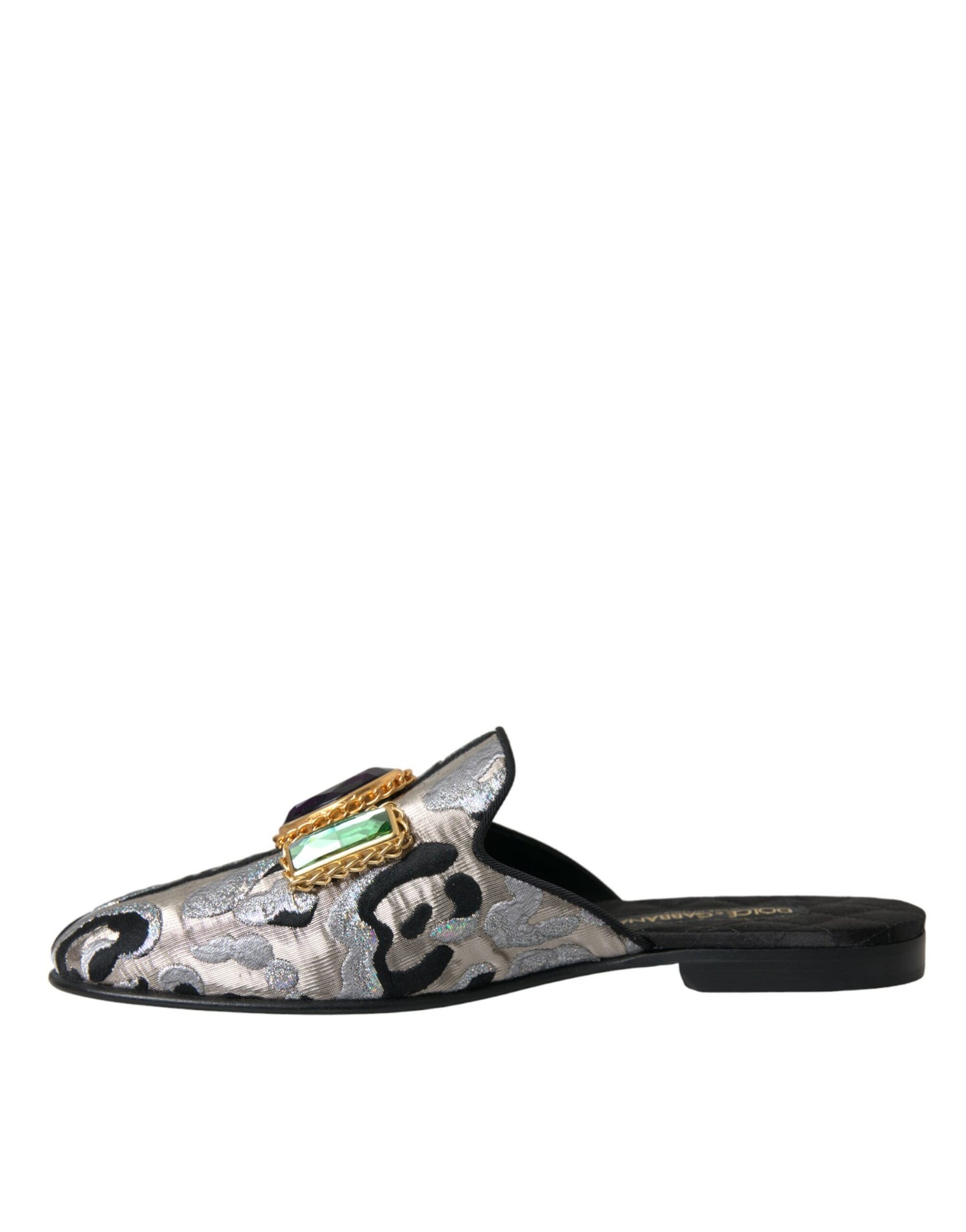 Sandale plate Dolce & Gabbana gri cu cristale jacquard