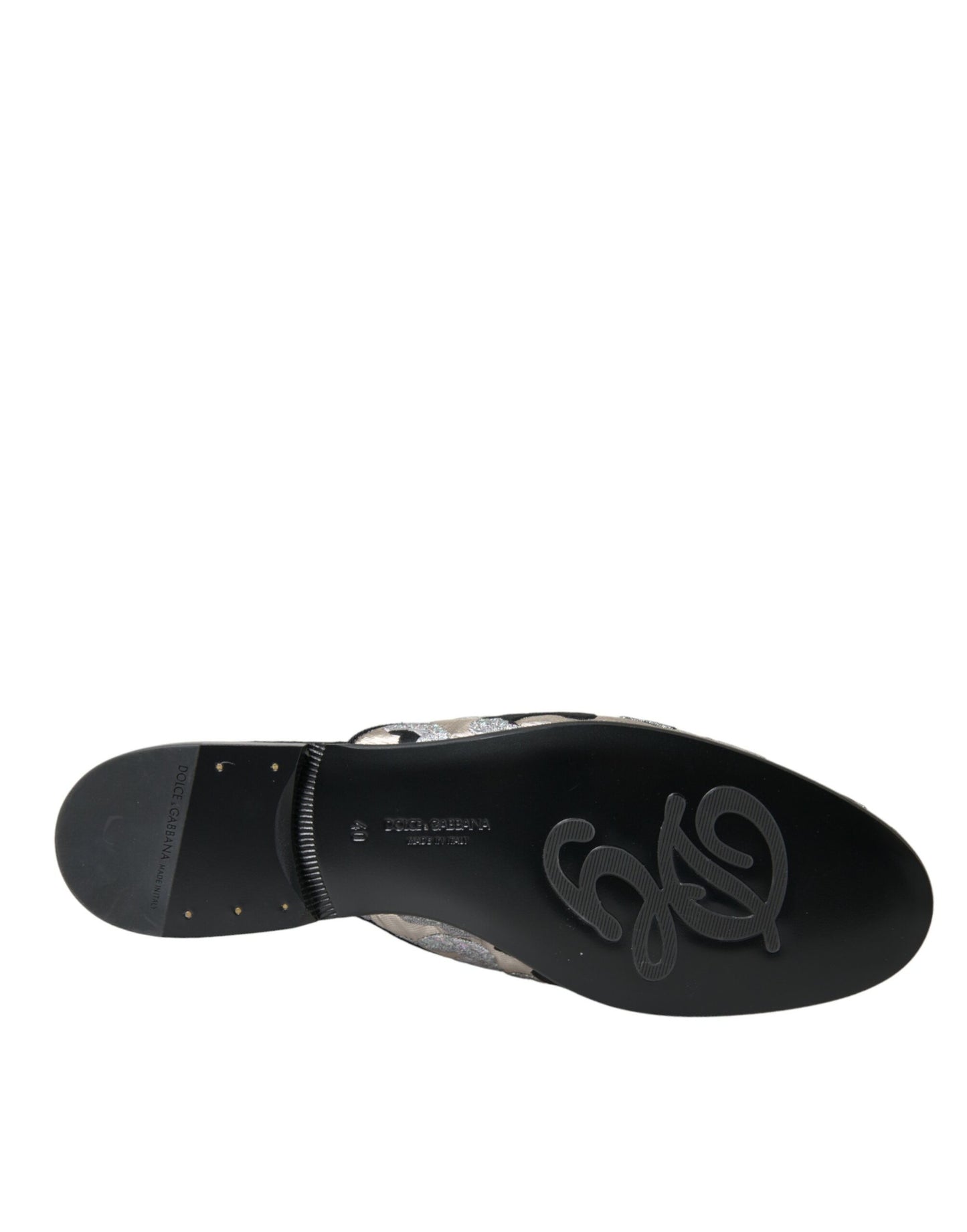 Sandale plate Dolce & Gabbana gri cu cristale jacquard