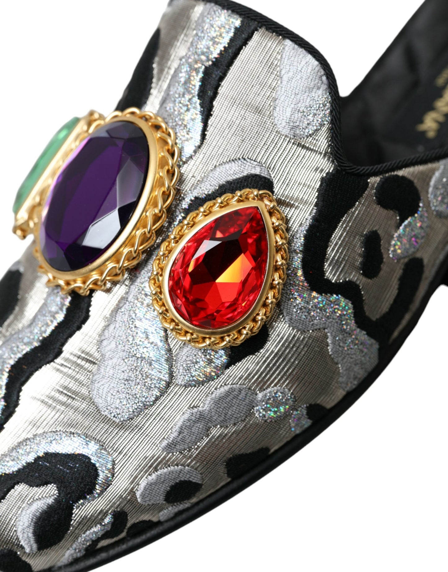 Sandale plate Dolce & Gabbana gri cu cristale jacquard