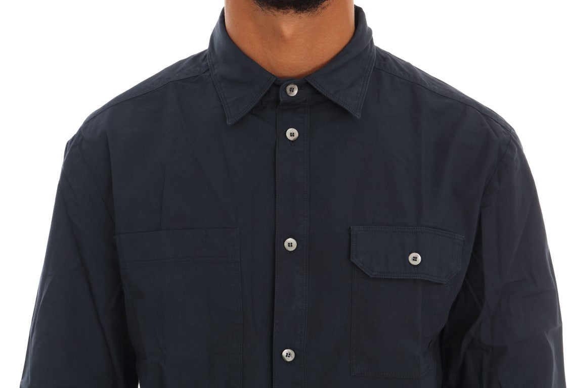 John Galliano Blue Casual Cotton Long Sleeve Shirt