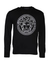 Pulover Versace negru cu broderie Medusa și guler rotund