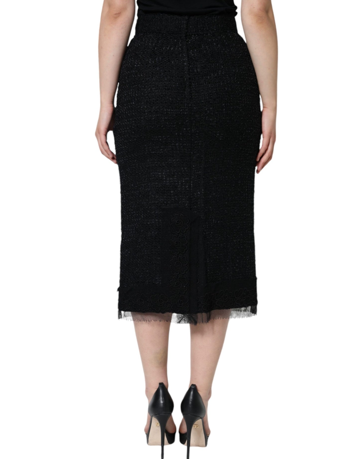 Fustă midi Dolce & Gabbana neagră din lână virgină, croială creion