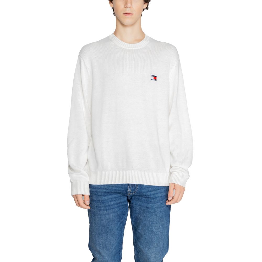 Pulover Tommy Hilfiger Jeans alb din poliester reciclat