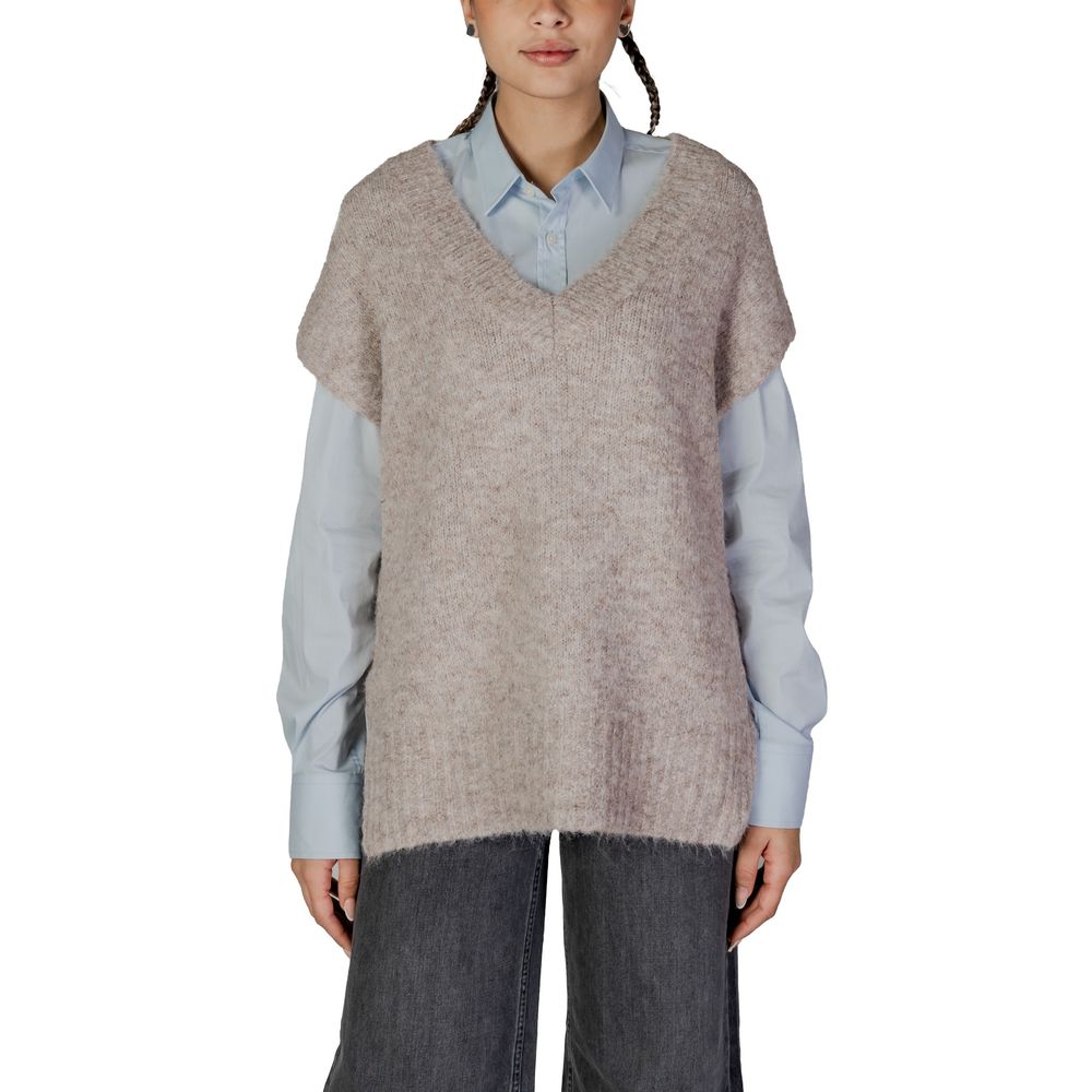 Pulover Vero Moda bej din poliester reciclat