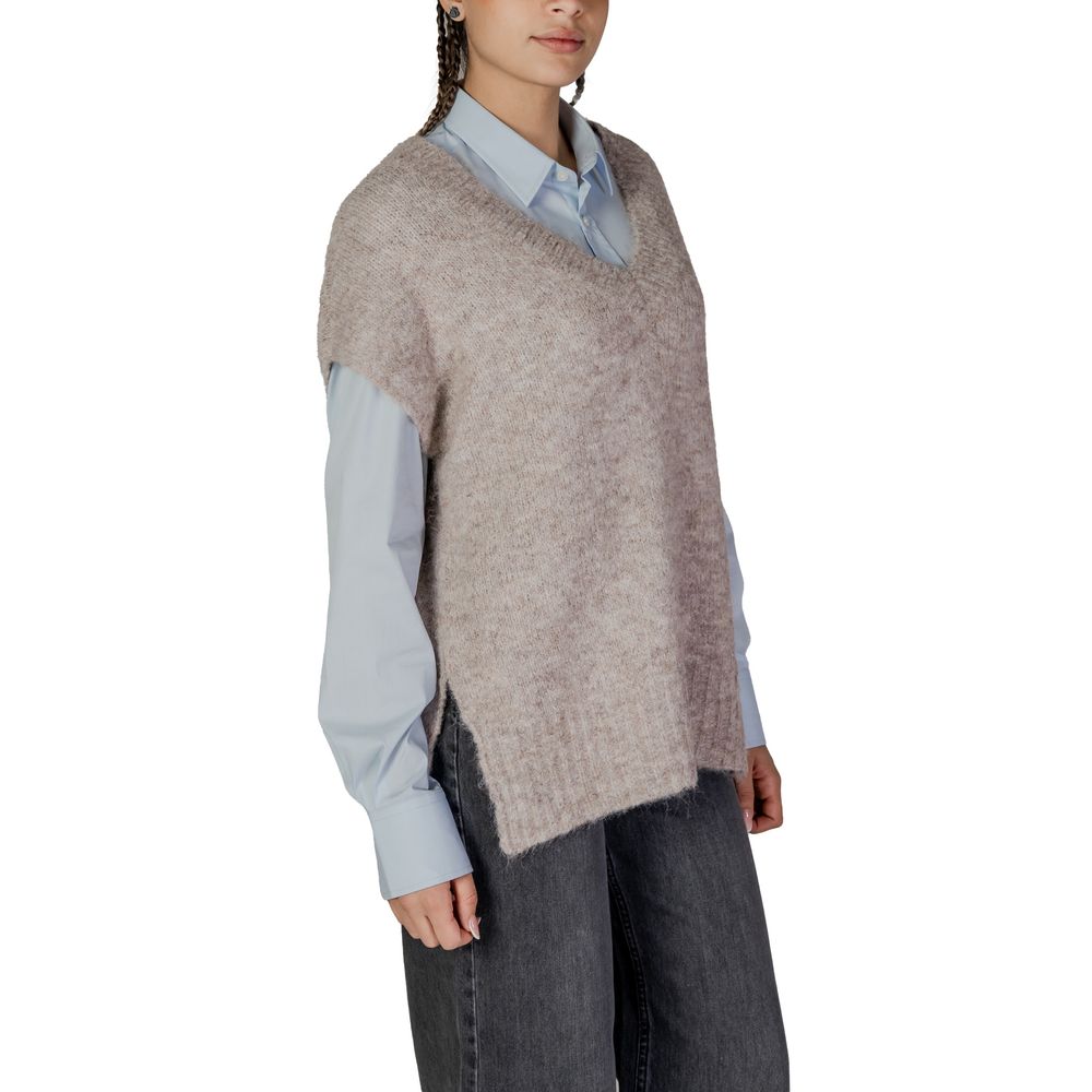 Pulover Vero Moda bej din poliester reciclat