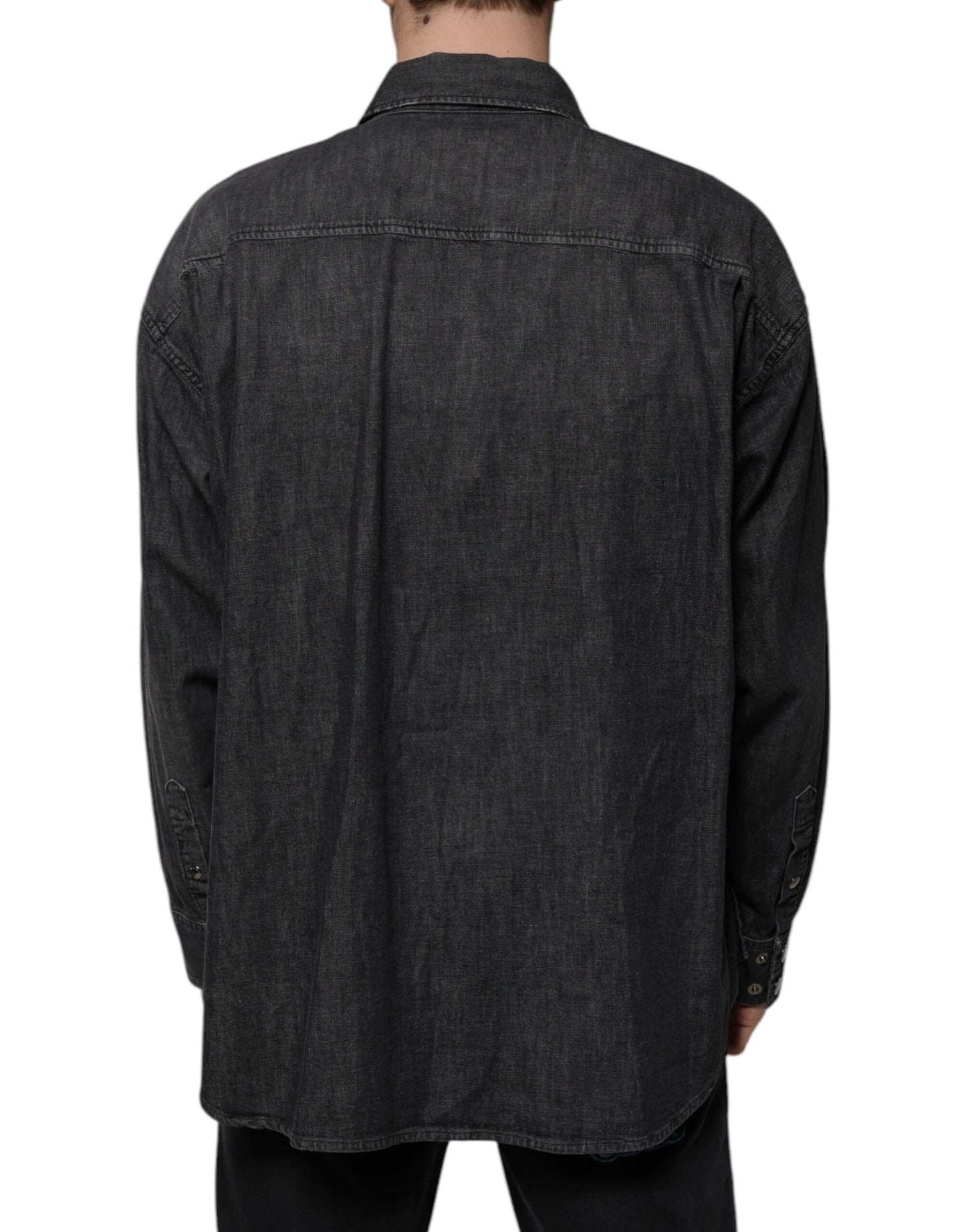Cămașă Dolce & Gabbana din denim cu nasturi din bumbac și logo negru