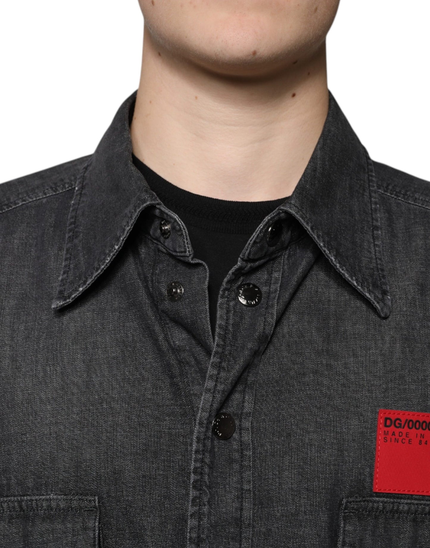 Cămașă Dolce & Gabbana din denim cu nasturi din bumbac și logo negru