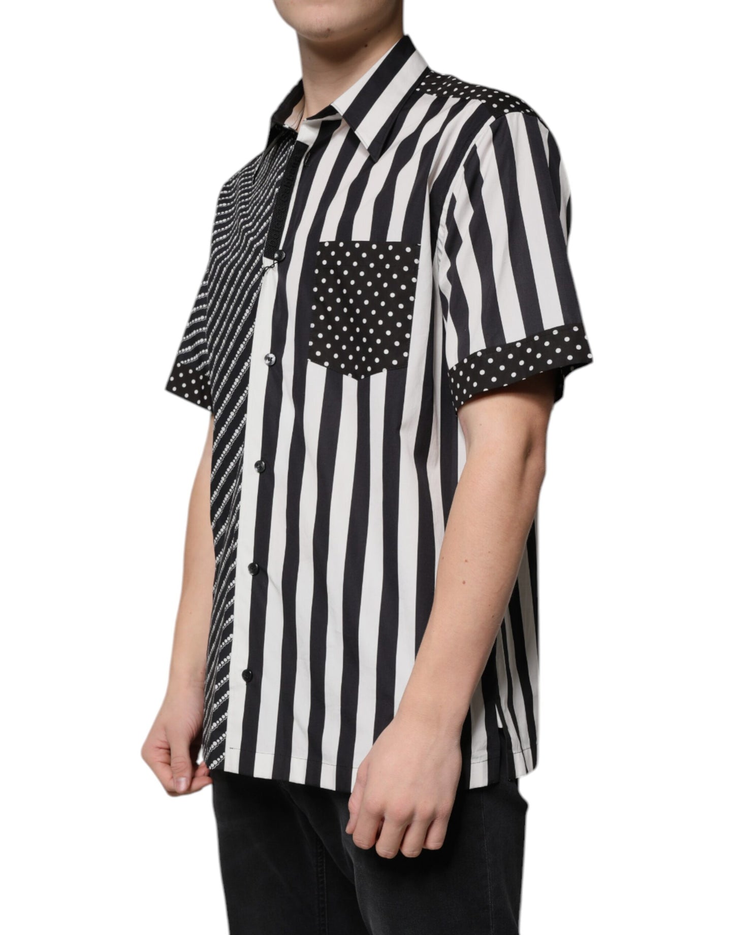 Cămașă casual Dolce & Gabbana cu dungi albe și nasturi, neagră