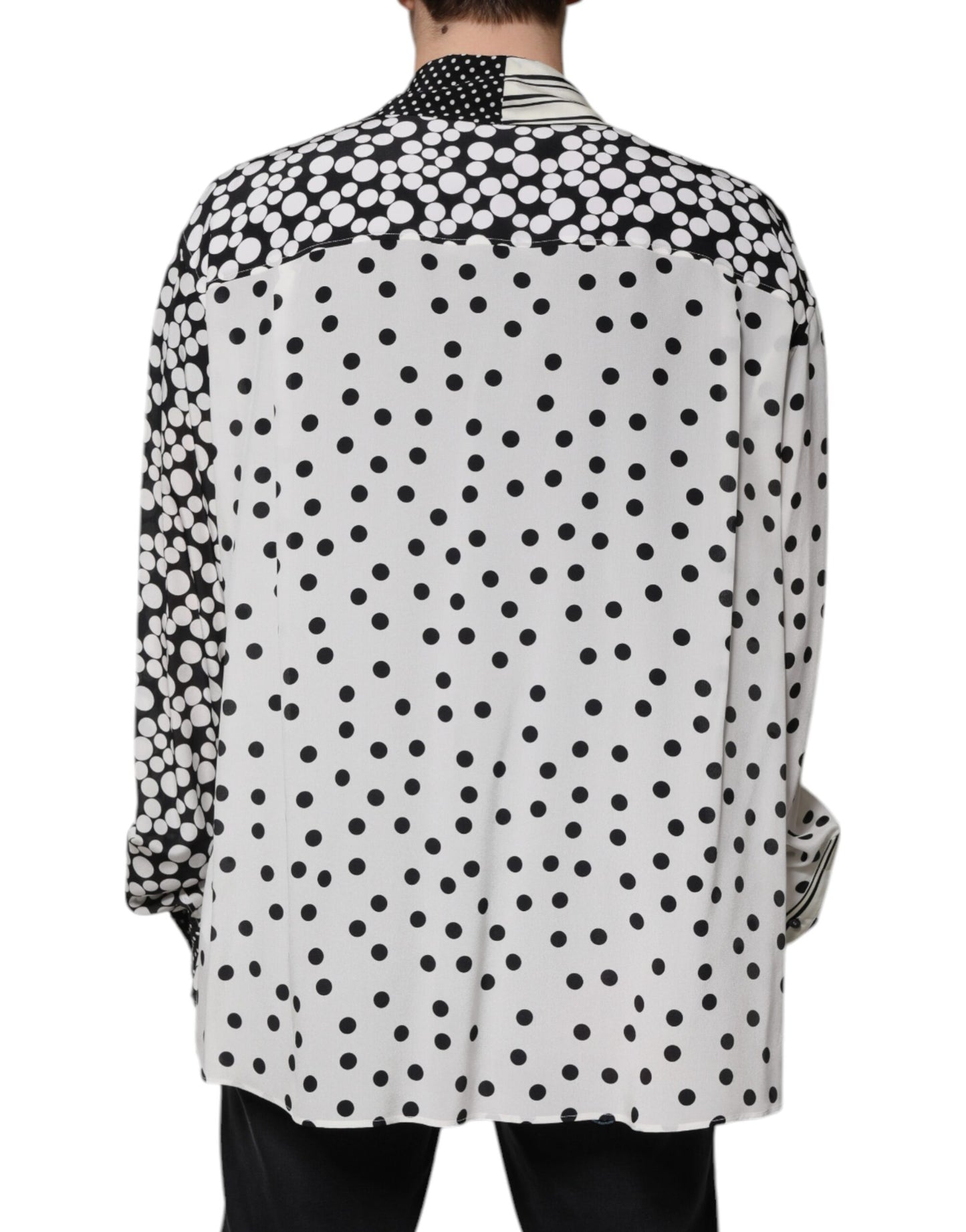 Dolce & Gabbana Cămașă casual din mătase cu buline albe și negru pentru bărbați