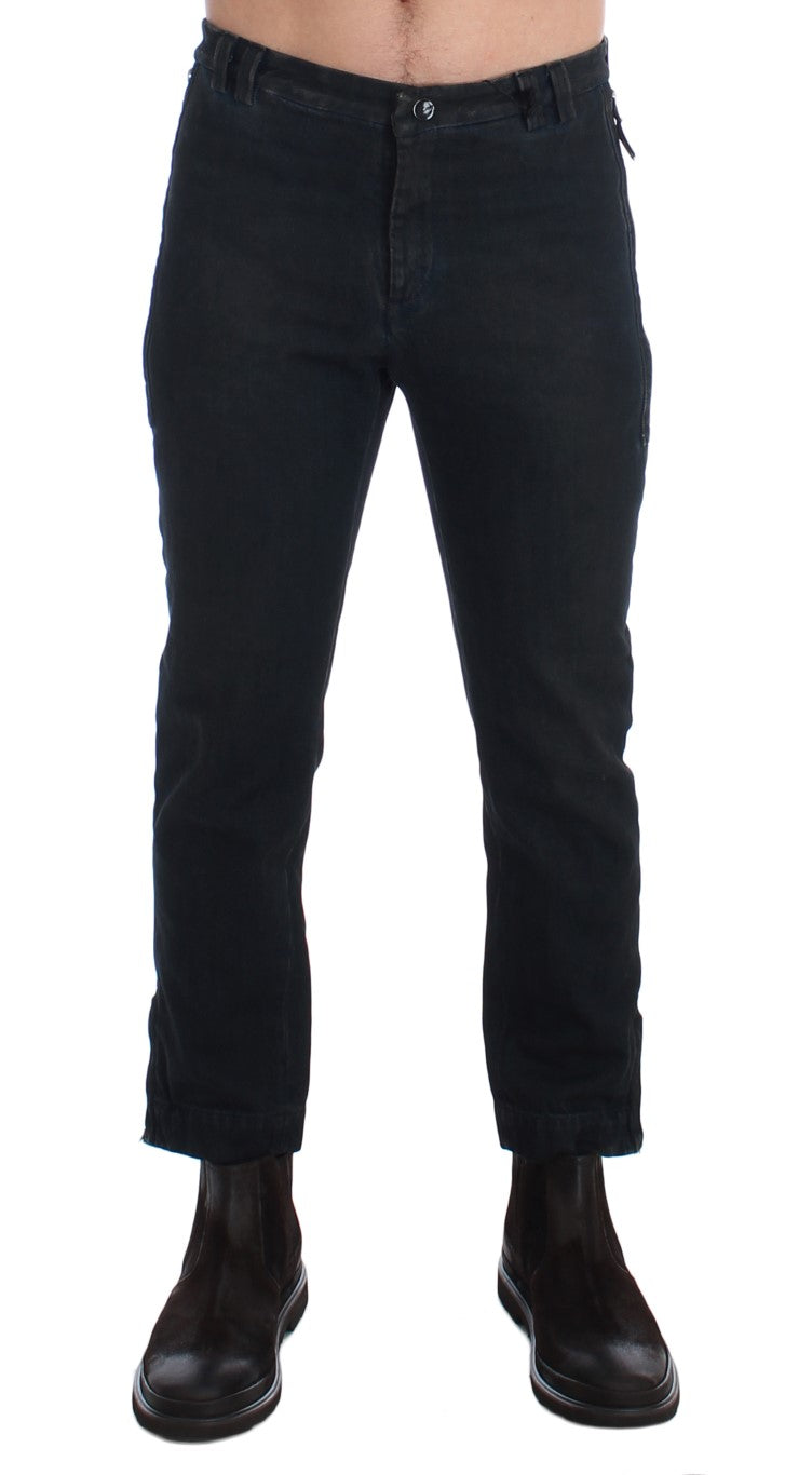 Pantaloni slim fit din bumbac albastru Costume National