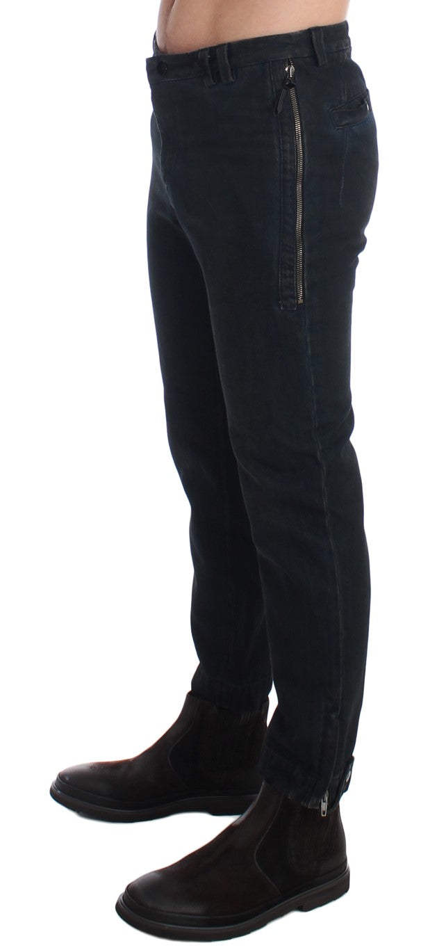 Pantaloni slim fit din bumbac albastru Costume National