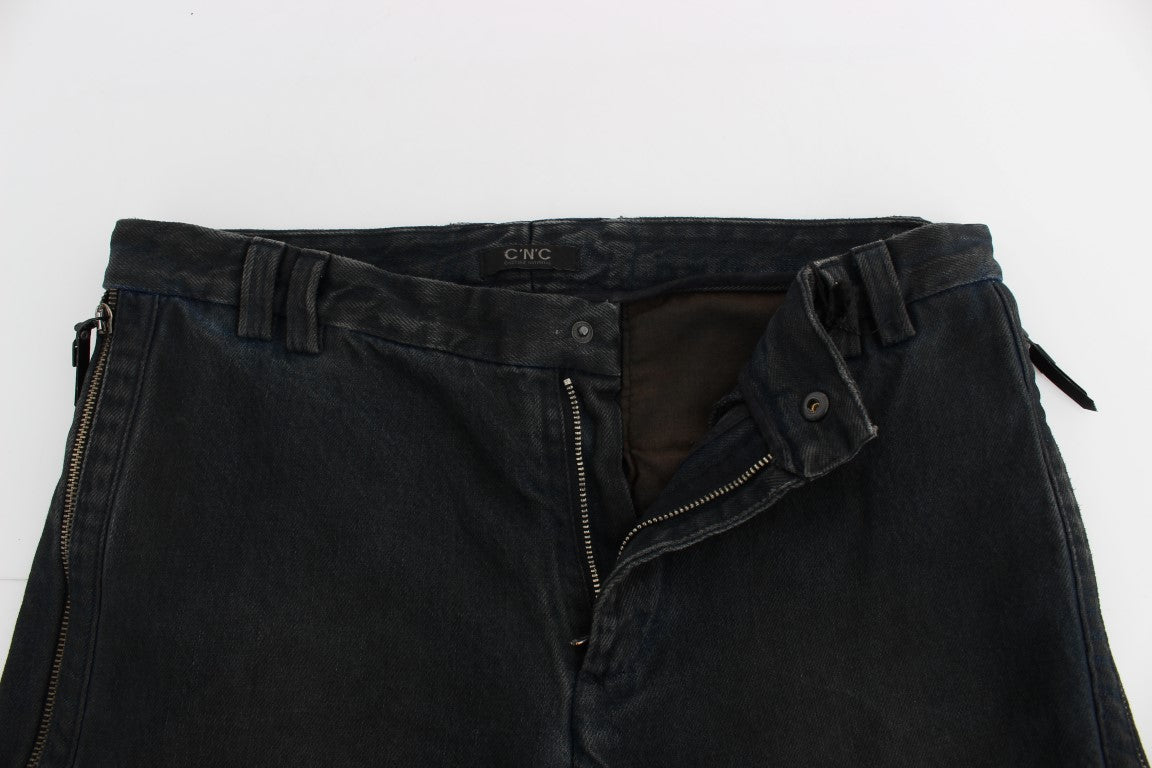 Pantaloni slim fit din bumbac albastru Costume National