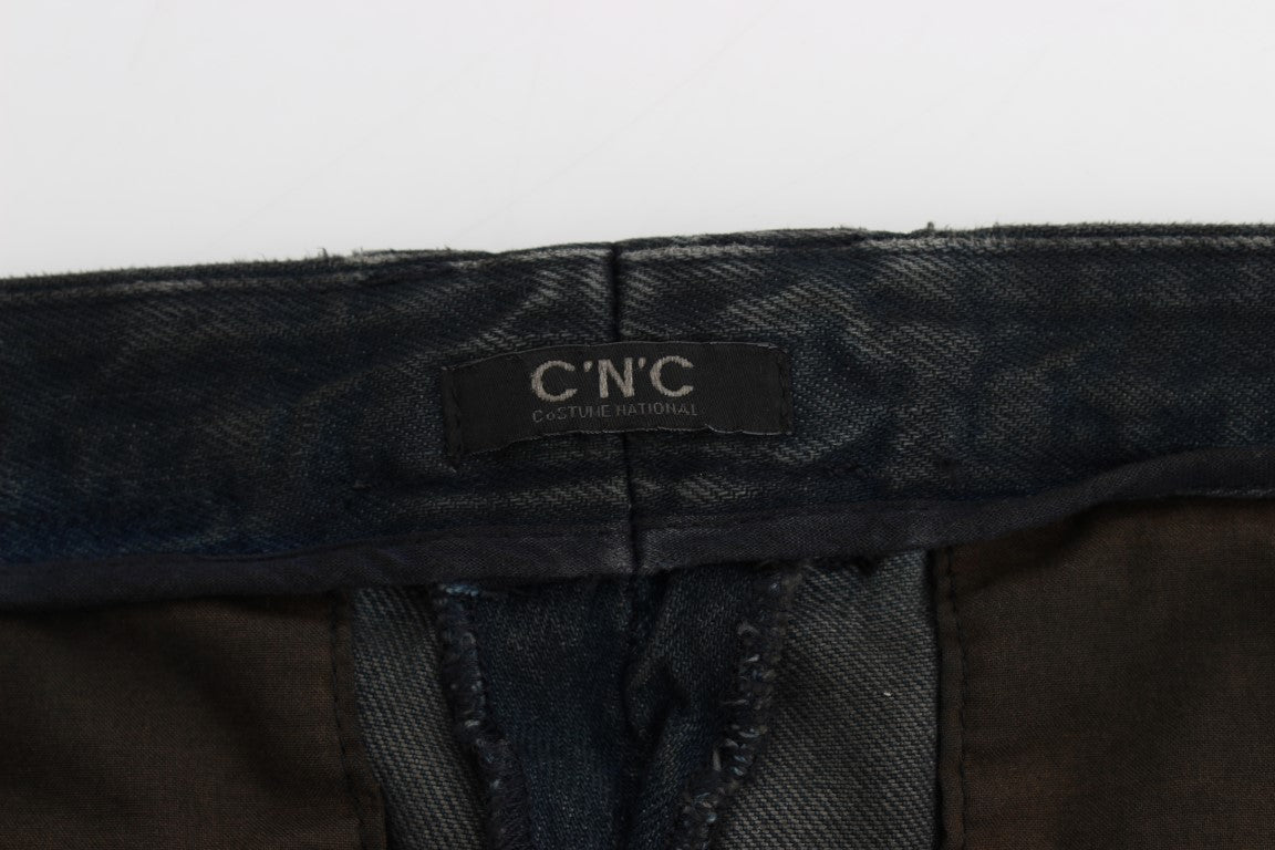 Pantaloni slim fit din bumbac albastru Costume National