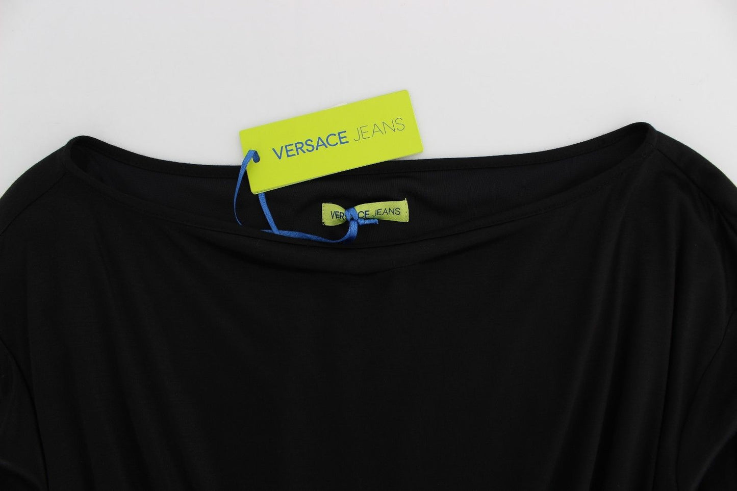Rochie Versace Jeans neagră din mătase modală, model drept, la genunchi