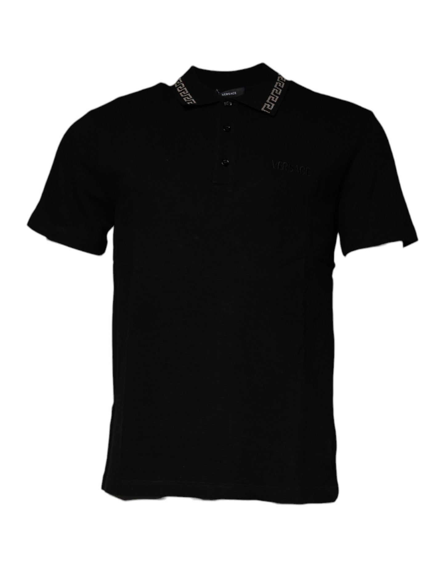 Tricou Versace Polo negru cu guler și mânecă scurtă din viscoză