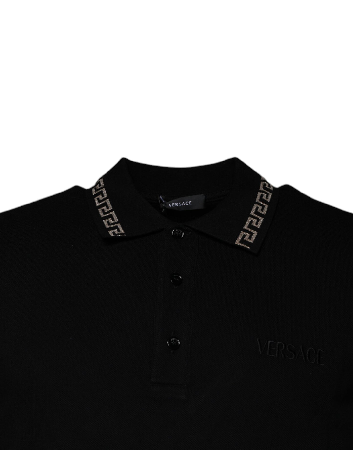 Tricou Versace Polo negru cu guler și mânecă scurtă din viscoză
