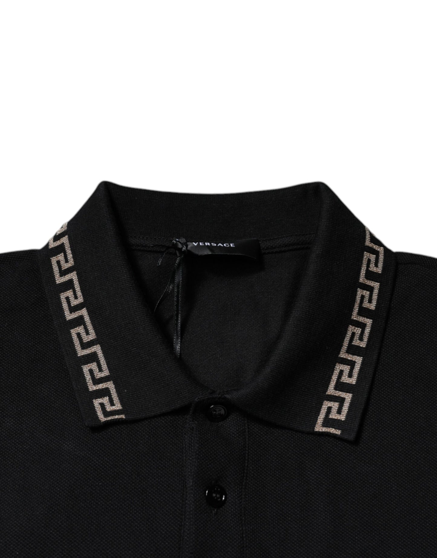Tricou Versace Polo negru cu guler și mânecă scurtă din viscoză