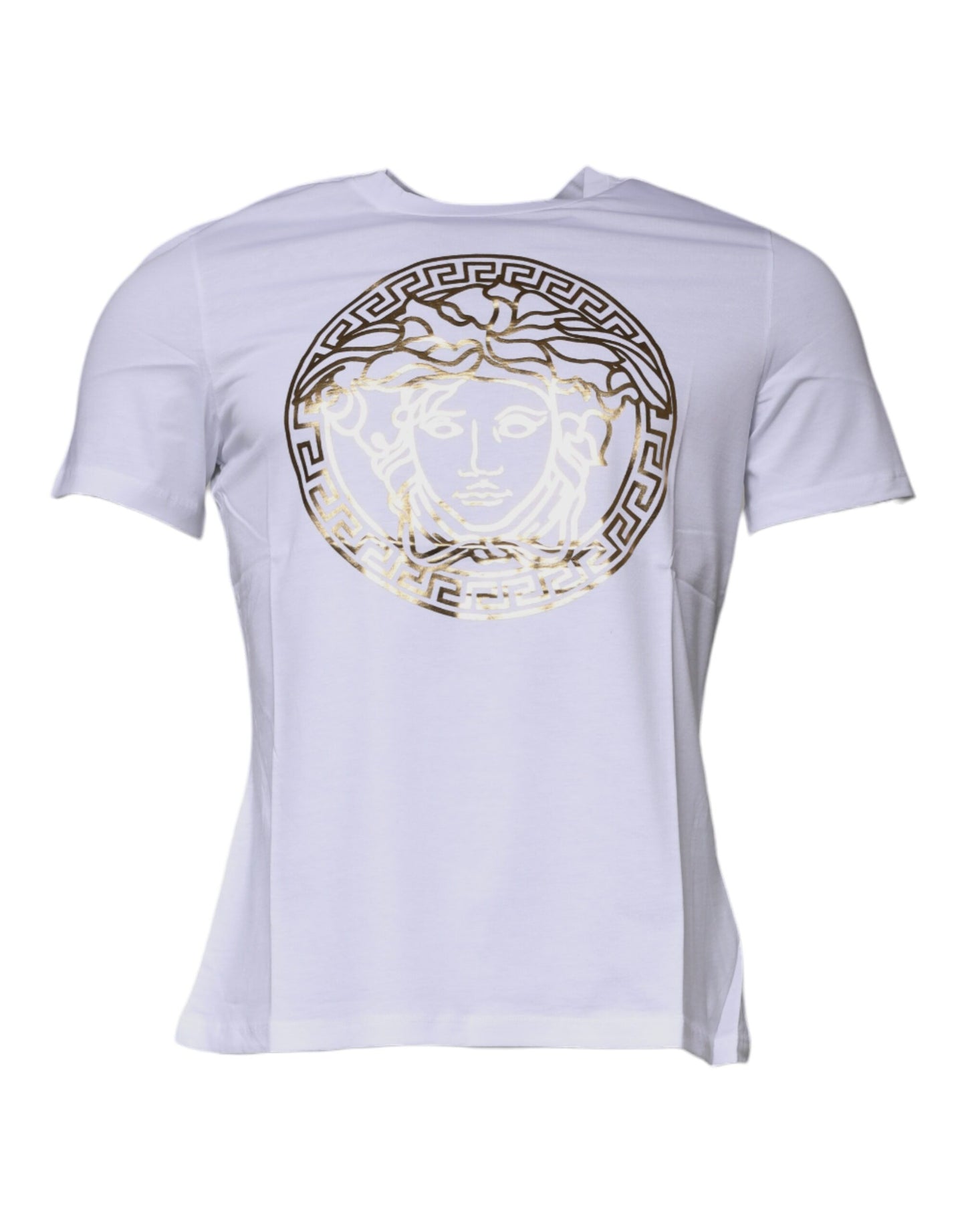 Tricou Versace alb cu guler rotund din bumbac și imprimeu Medusa