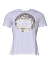 Tricou Versace alb cu guler rotund din bumbac și imprimeu Medusa