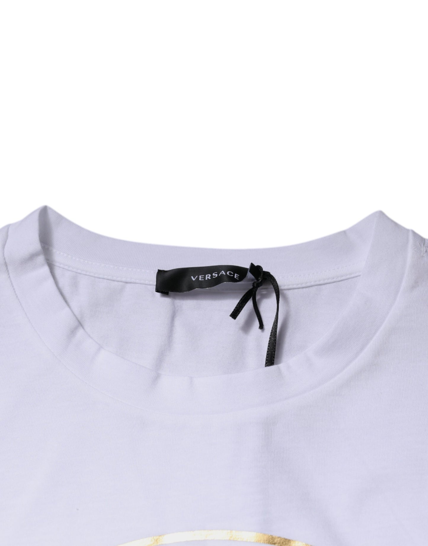 Tricou Versace alb cu guler rotund din bumbac și imprimeu Medusa