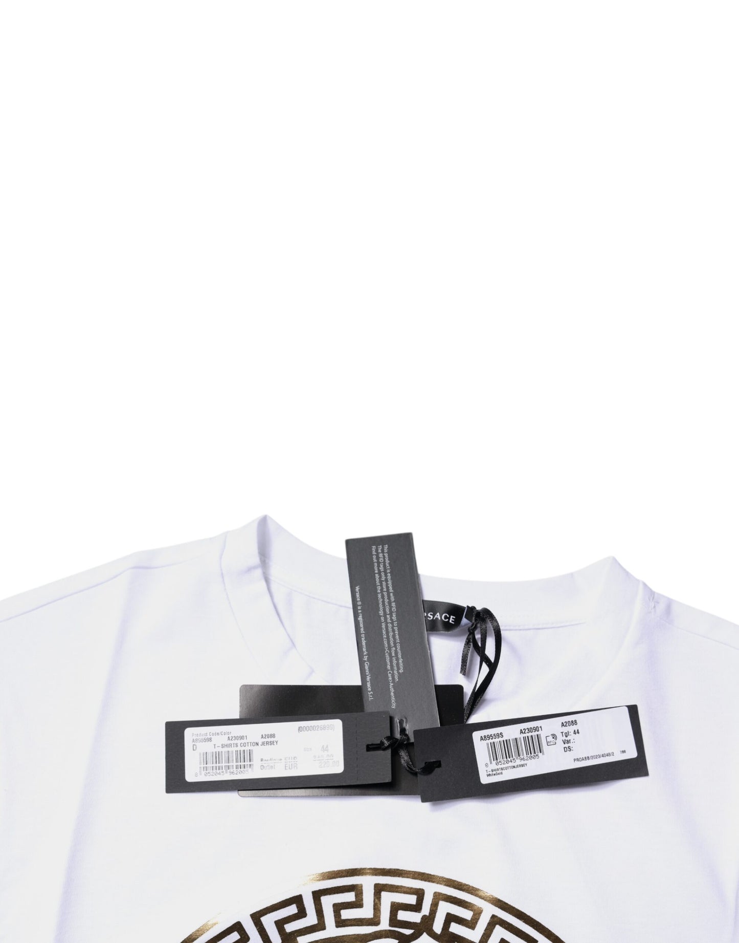 Tricou Versace alb cu guler rotund din bumbac și imprimeu Medusa