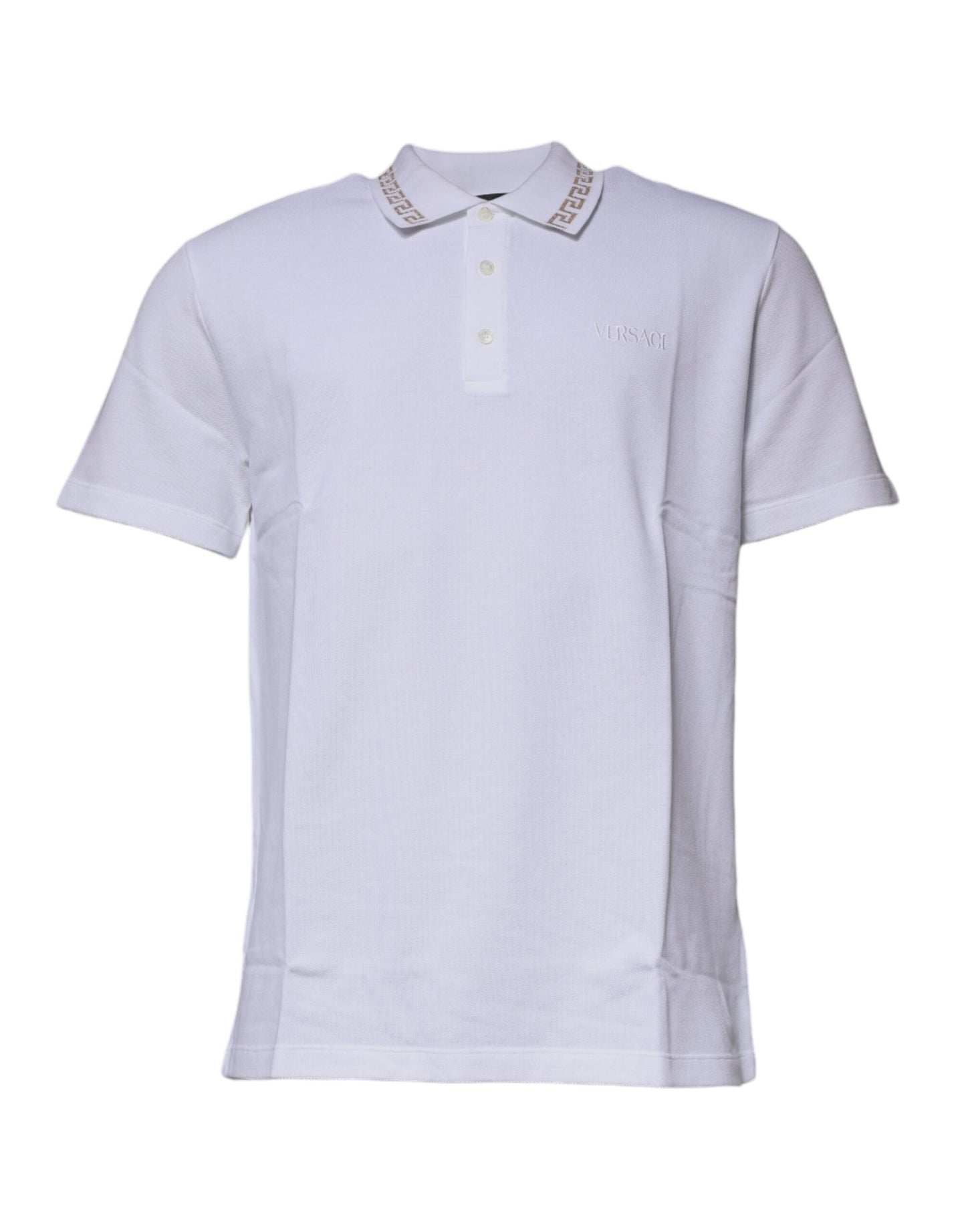 Tricou polo cu mânecă scurtă pentru bărbați, din viscoză albă, cu guler, Versace