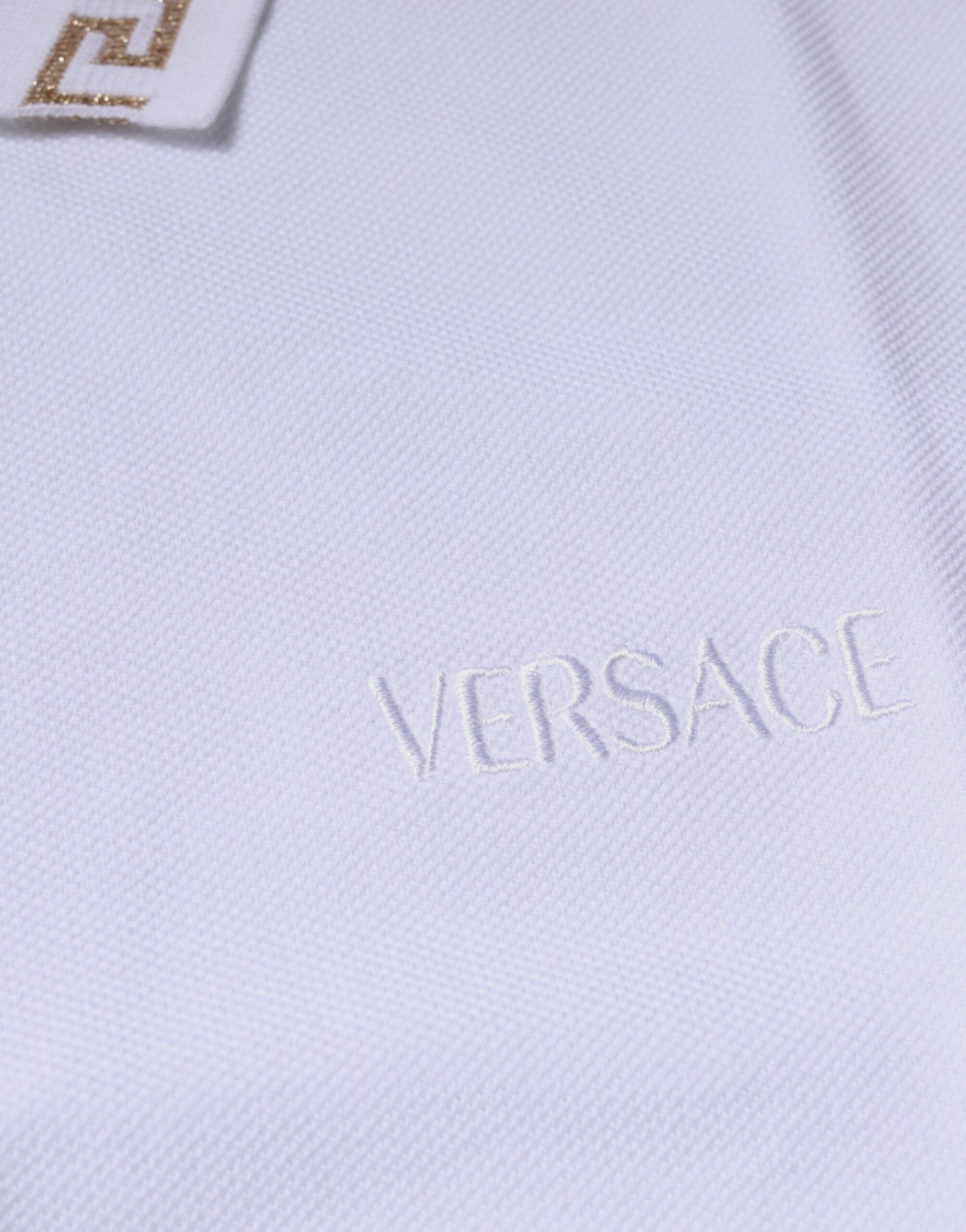Tricou polo cu mânecă scurtă pentru bărbați, din viscoză albă, cu guler, Versace