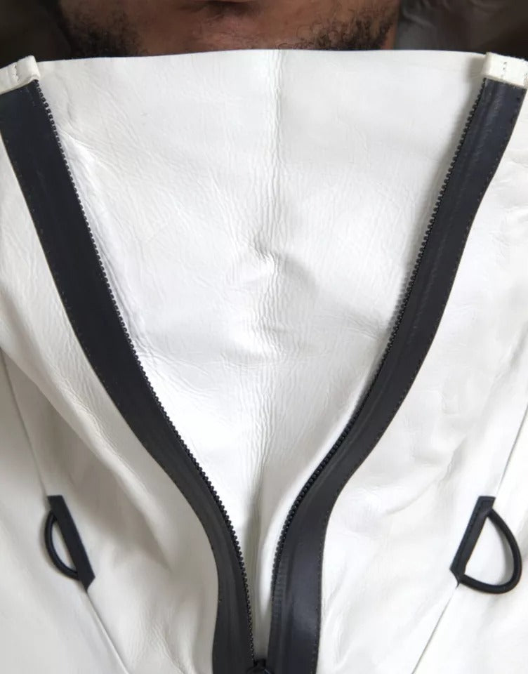 Jachetă impermeabilă din piele albă pentru bărbați Bottega Veneta, Blouson
