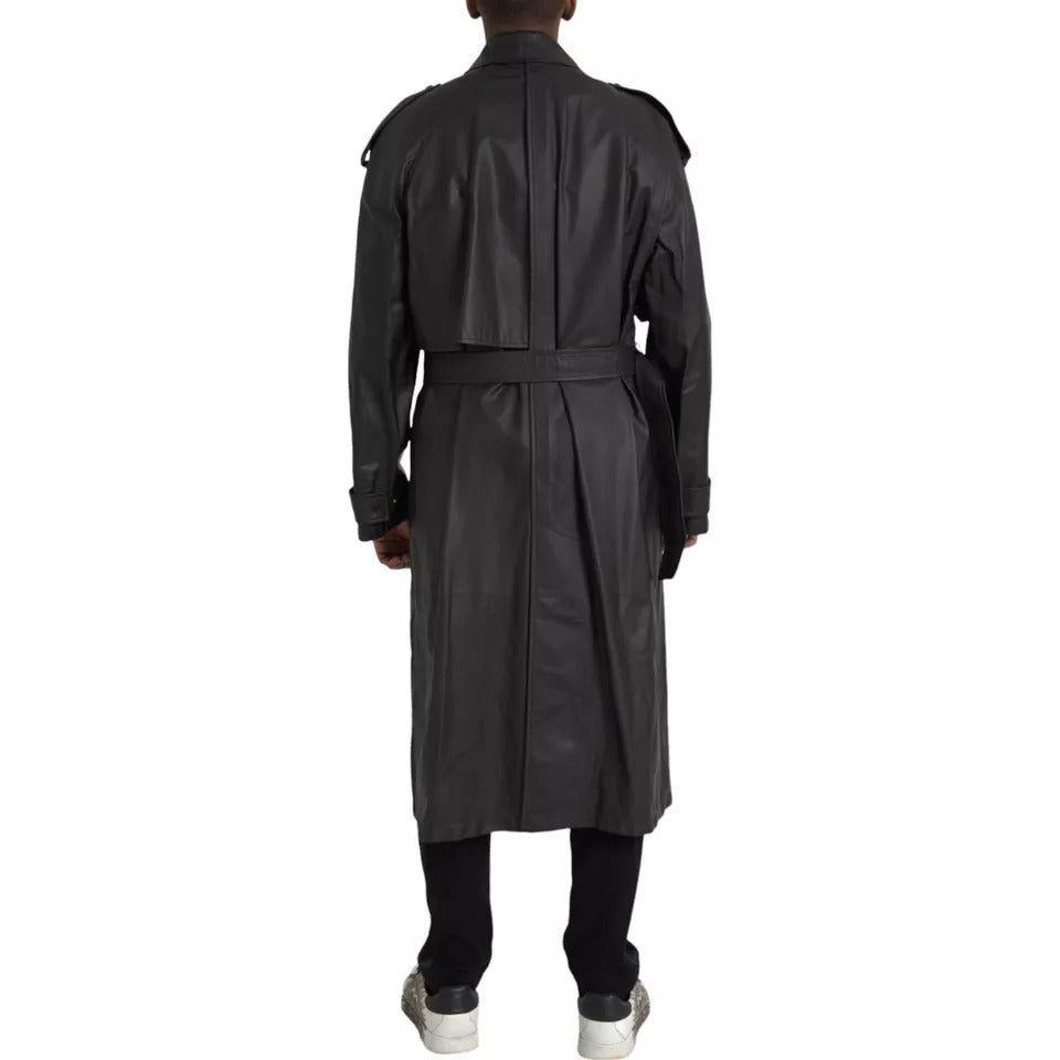 Jachetă trench impermeabilă din piele neagră pentru bărbați Bottega Veneta