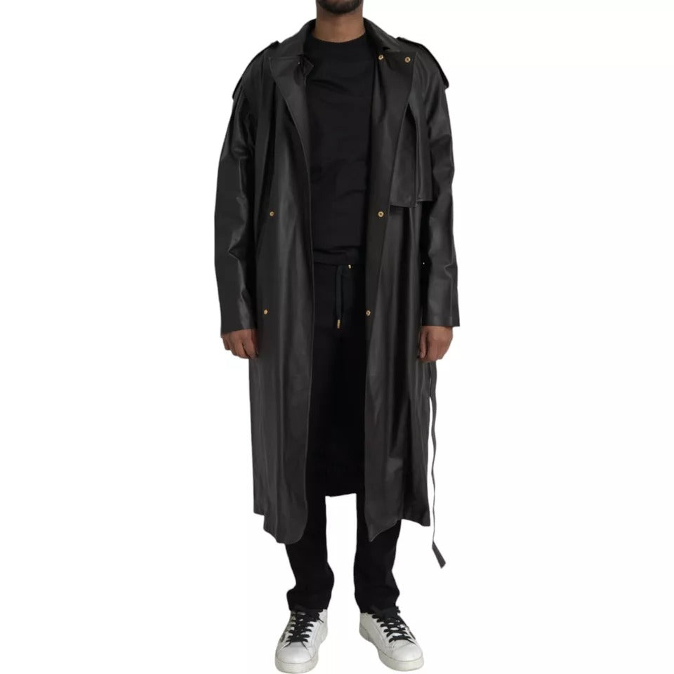 Jachetă trench impermeabilă din piele neagră pentru bărbați Bottega Veneta