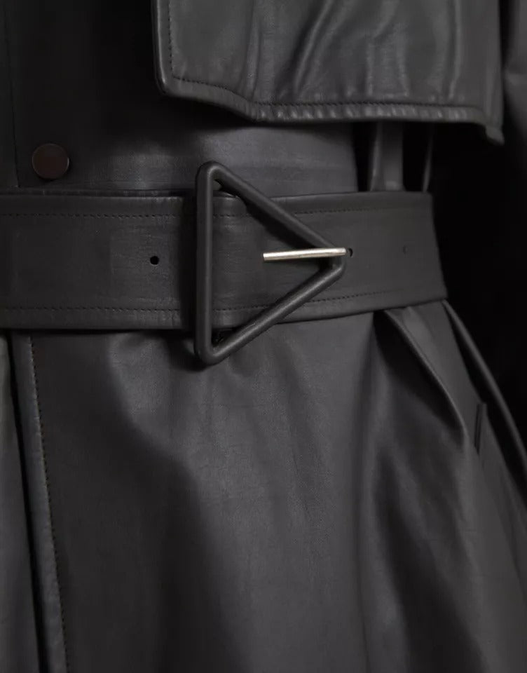Jachetă trench impermeabilă din piele neagră pentru bărbați Bottega Veneta